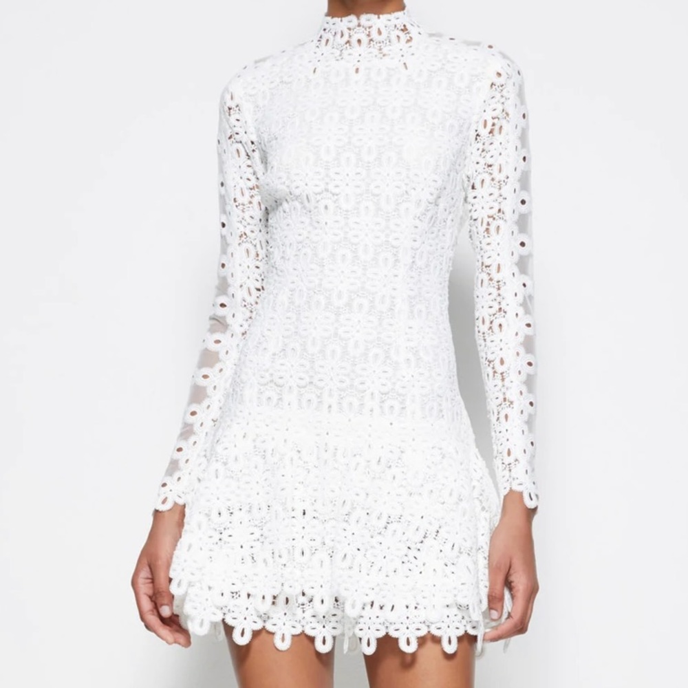 Jonathan Simkhai White Mock-Neck lace white dress